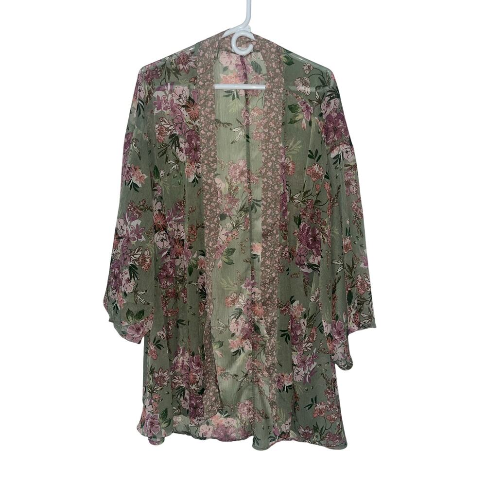 Maurices Green Floral Sheer Open Front Kimono Topper Boho - XXL